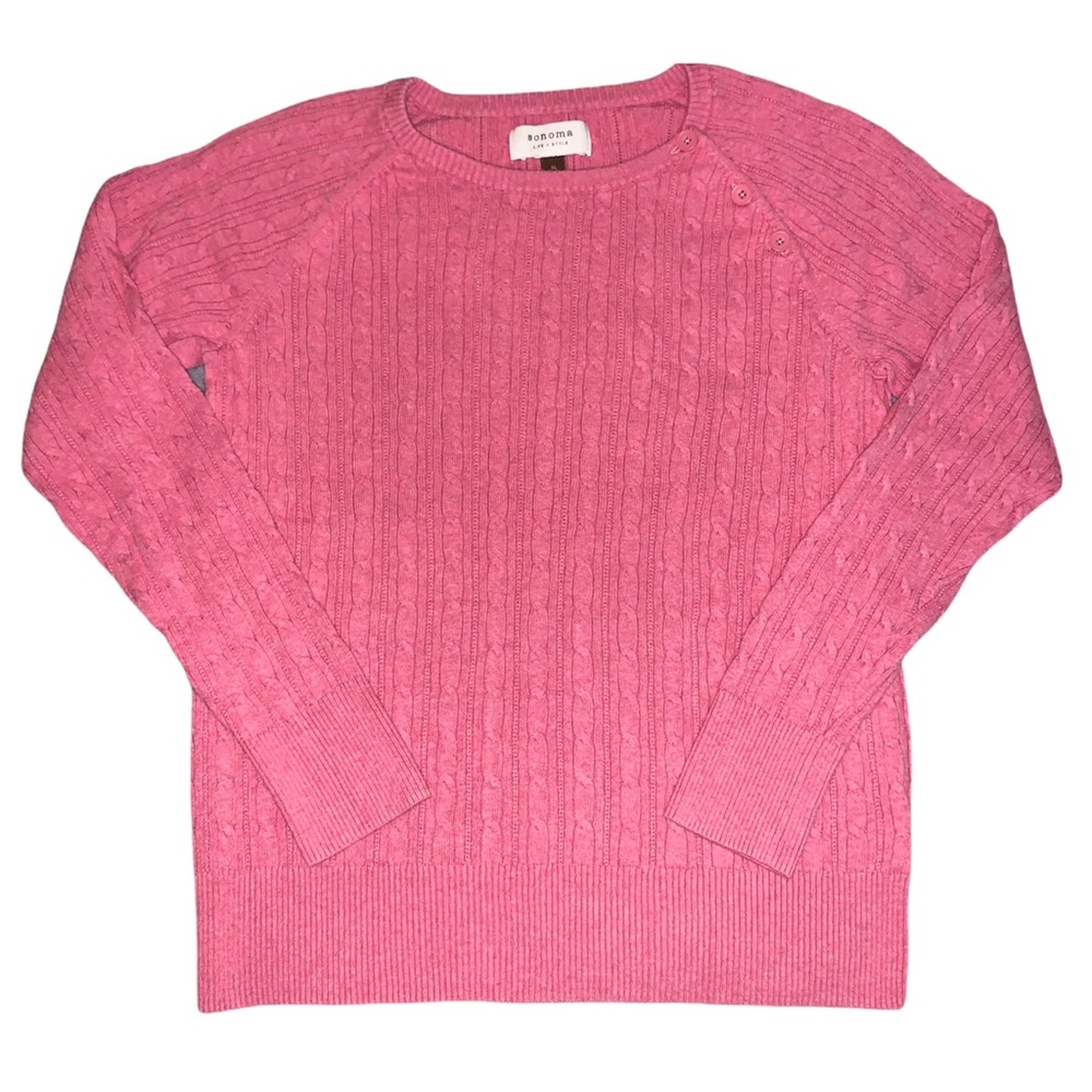 Y2K Vintage Sonoma Bright Pink Cable Knit Lightweight Sweater